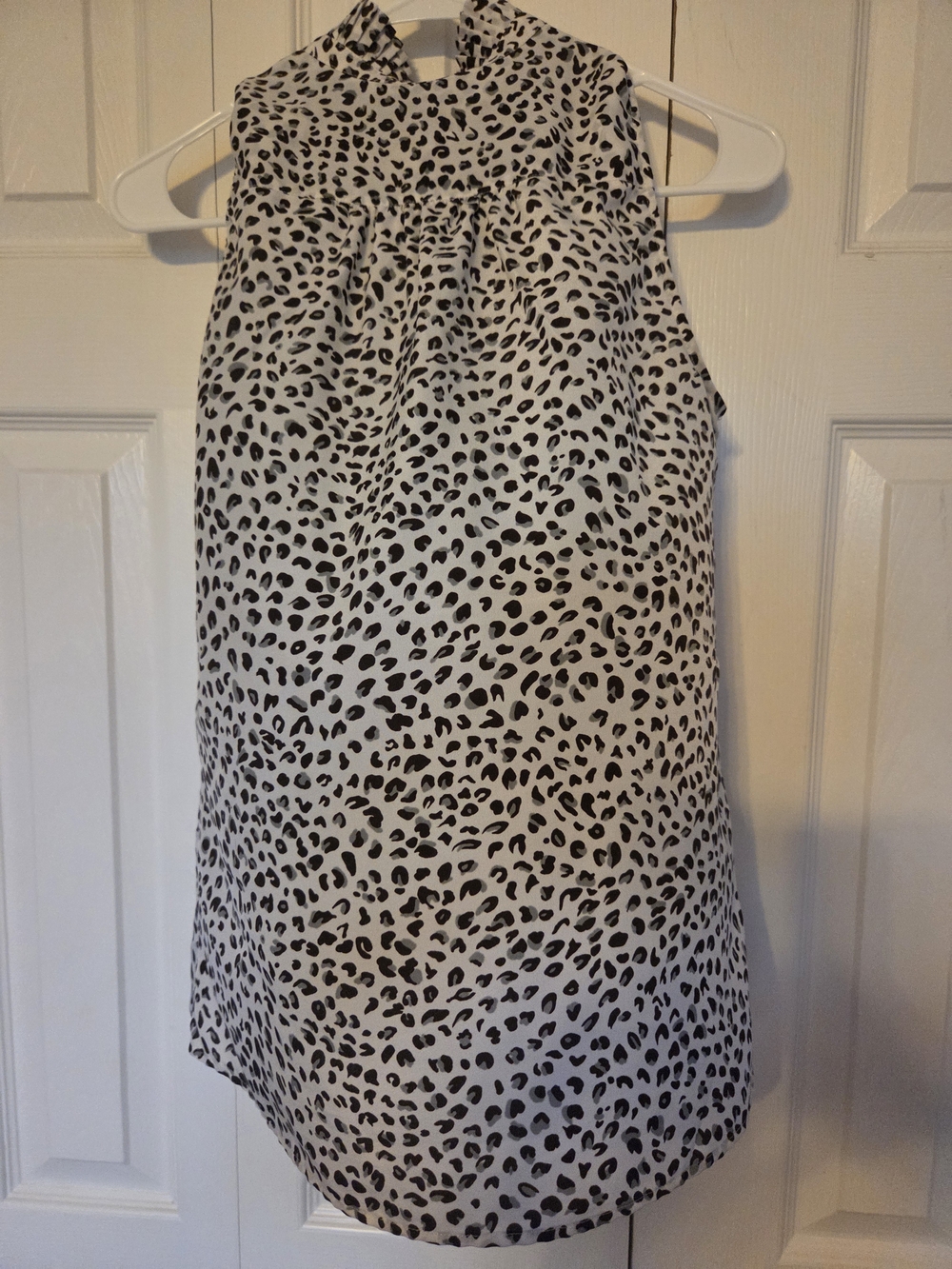J. Crew Black and White Sleeveless Ruffle-Neck Printed Blouse - Picture 3 of 3